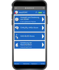 Pharmakologische Informationen zur Auswahl, Verschreibung und Anwendung von Arzneimitteln – kompakt, einfach und zuverlässig in einer Anwendung: easyDOAC ist eine Progressive Web App (PWA) speziell für Ärzt:innen und Apotheker:innen.